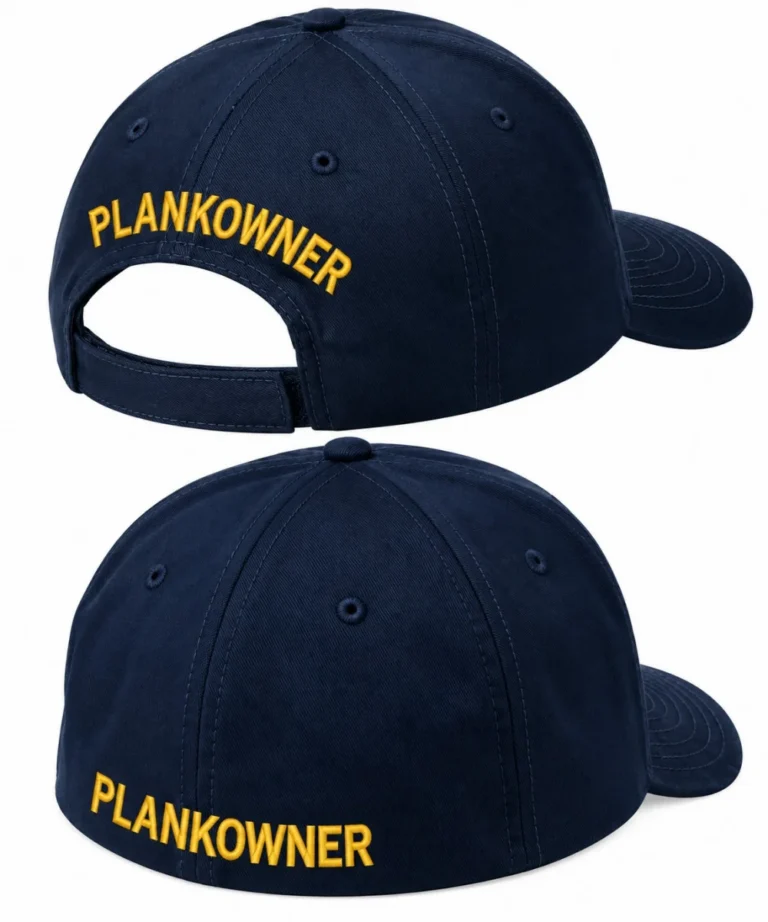 "Plank Owner" added to Flexfit or Twill ball cap